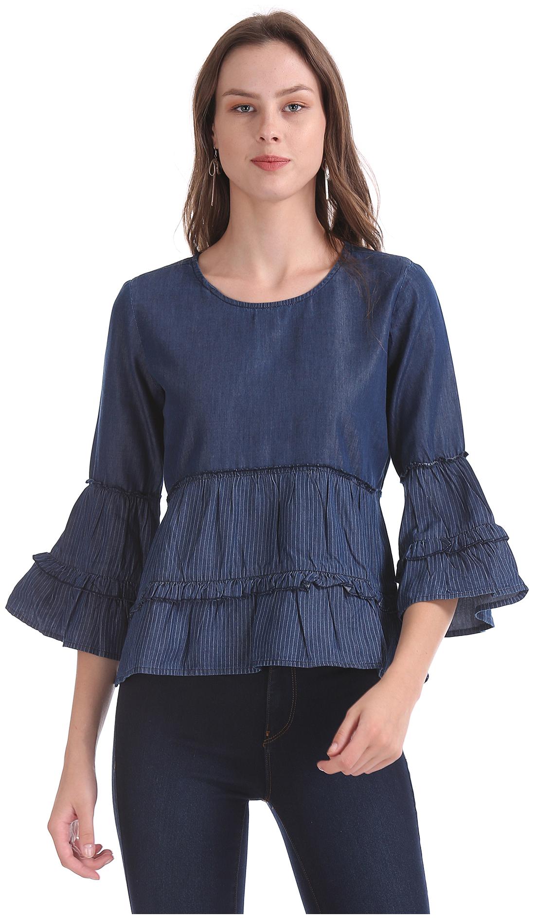 

Flying Machine Women Solid Regular top - Blue