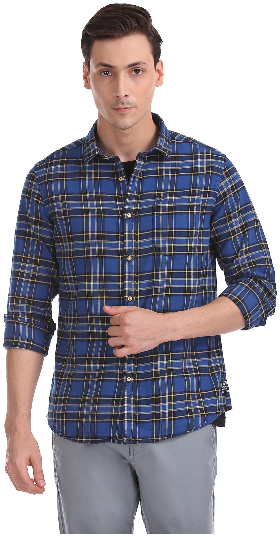 

Flying Machine Men Blue Checked Regular Fit Casual Shirt