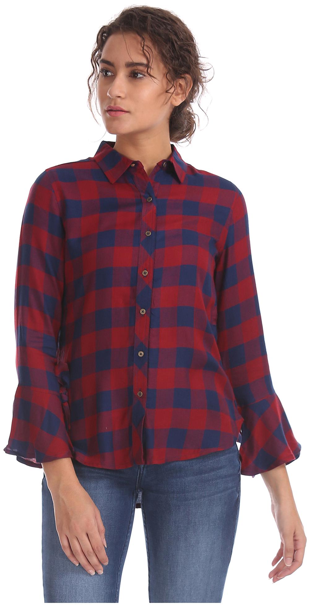 

Flying Machine Women Blue Checked Regular Fit Shirt