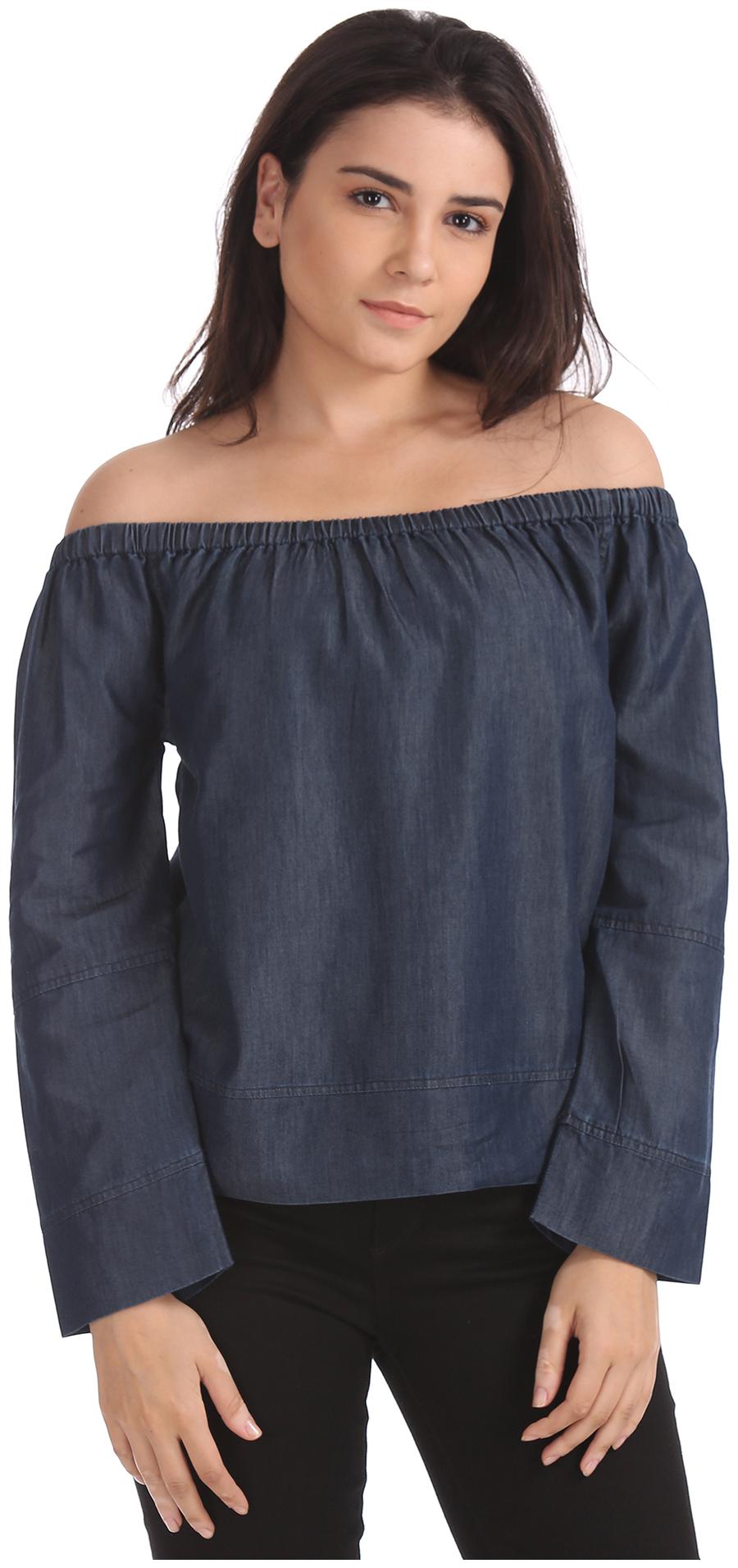 

Flying Machine Women Solid Regular top - Blue