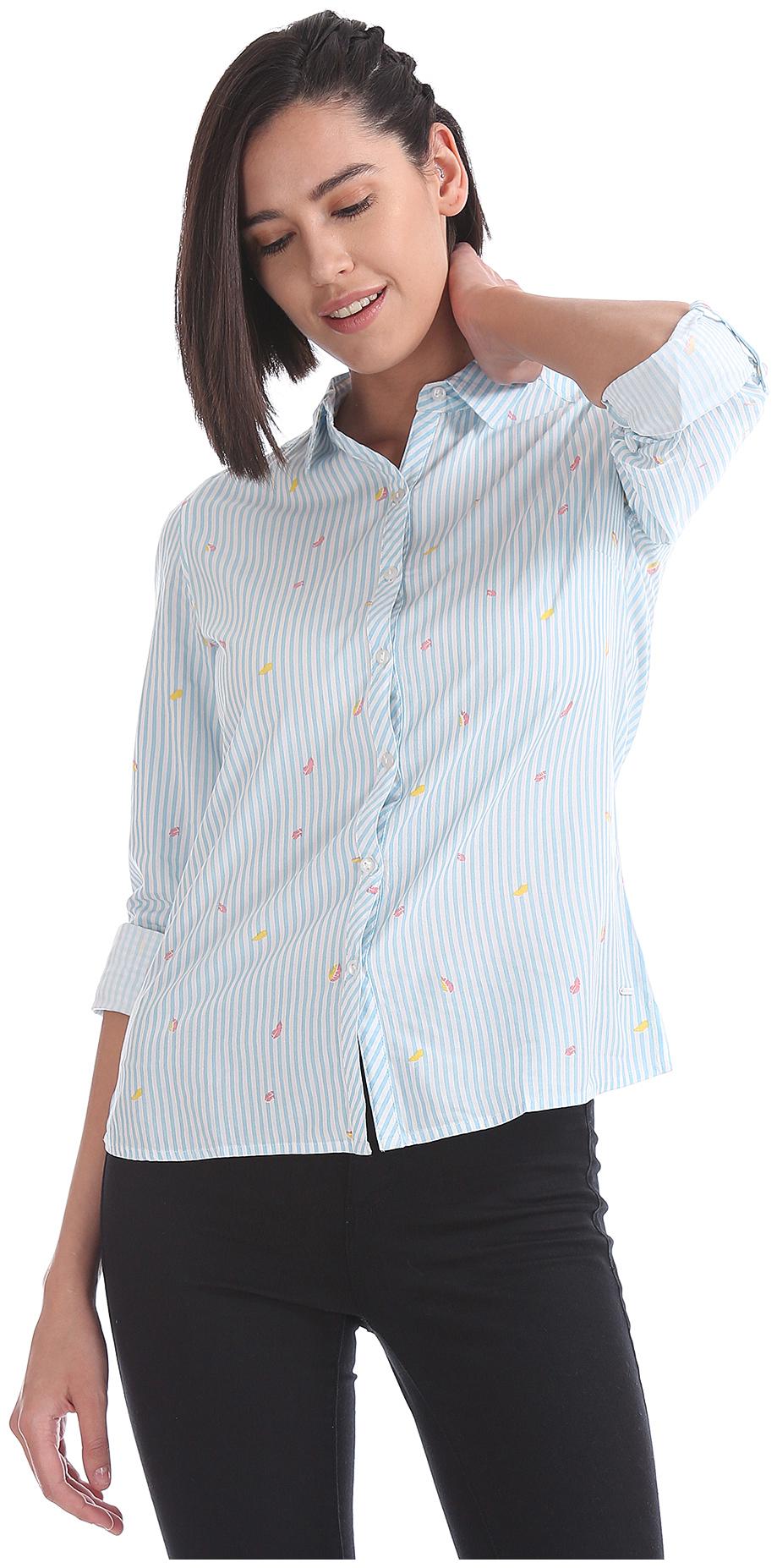 

Flying Machine Women Blue Striped Regular Fit Shirt