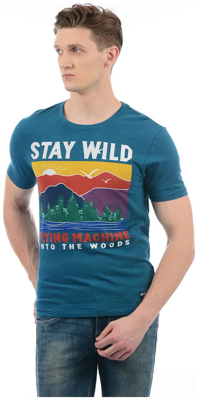 

Flying Machine Men Blue Printed Round Neck T-Shirt