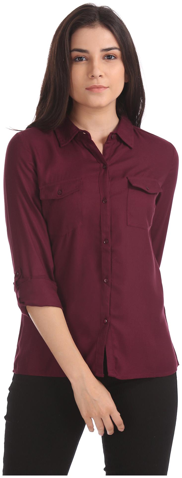 

Flying Machine Women Maroon Solid Regular Fit Shirt