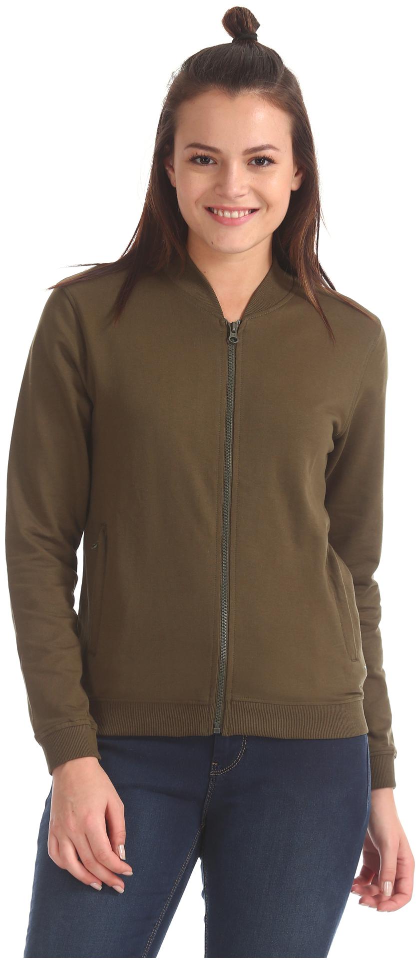 

Flying Machine Women Solid Sweatshirt - Green