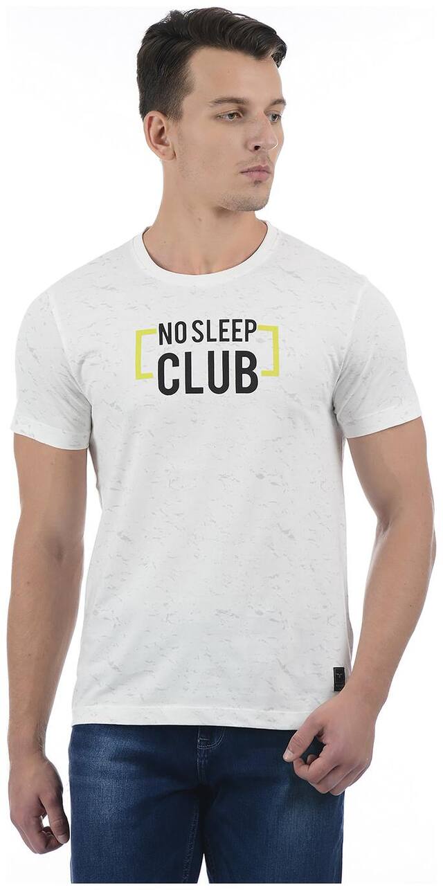 Flying Machine Men White Round Neck T-Shirt