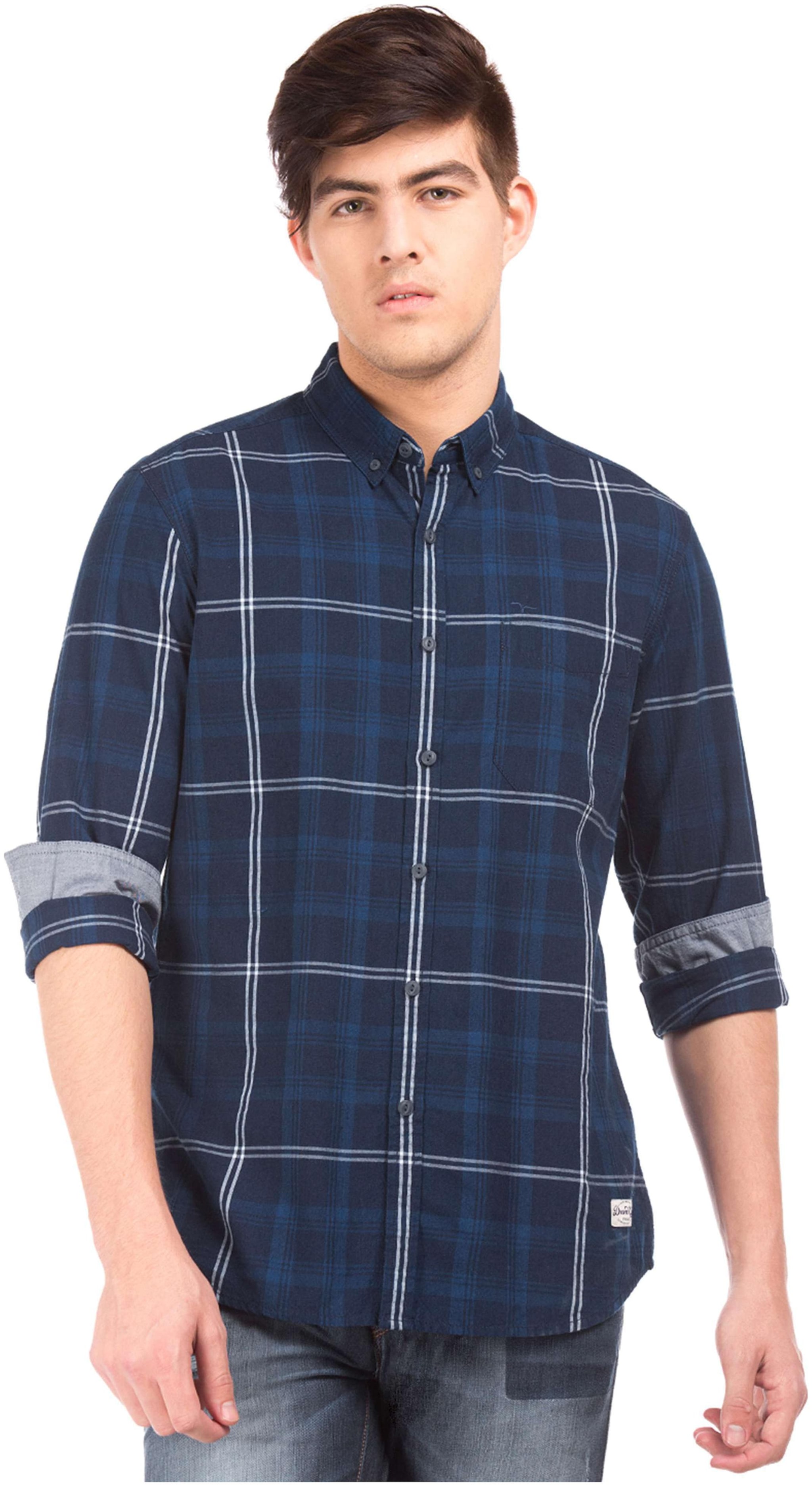

Flying Machine Men Blue Checked Regular Fit Casual Shirt