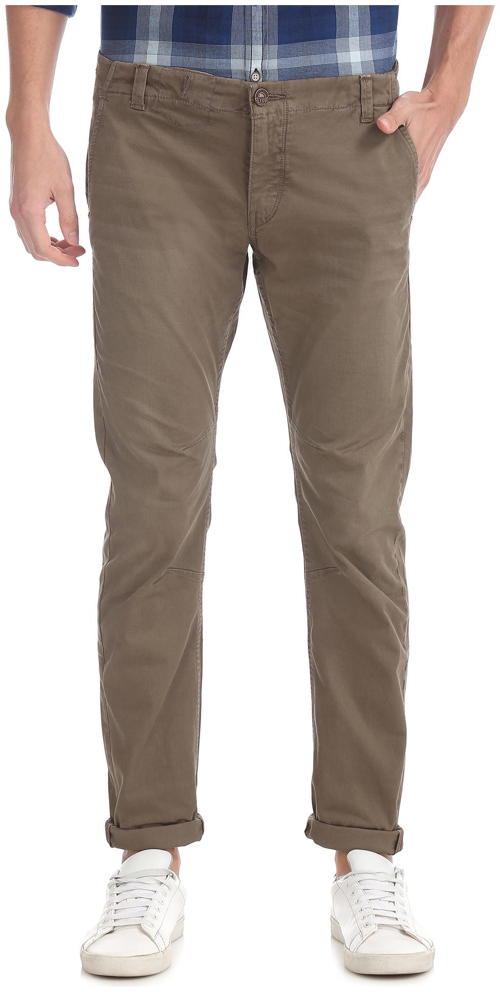 

Flying Machine Men Brown Solid Slim fit Regular trousers