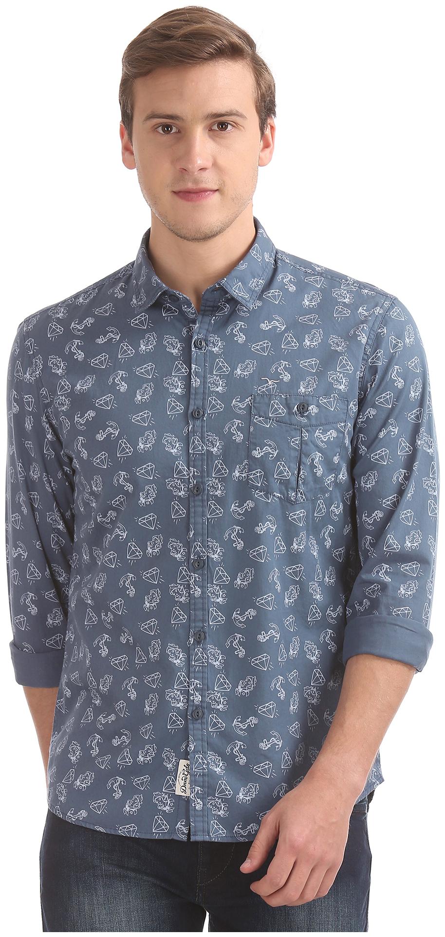 

Flying Machine Men Blue Geometric Slim Fit Casual Shirt