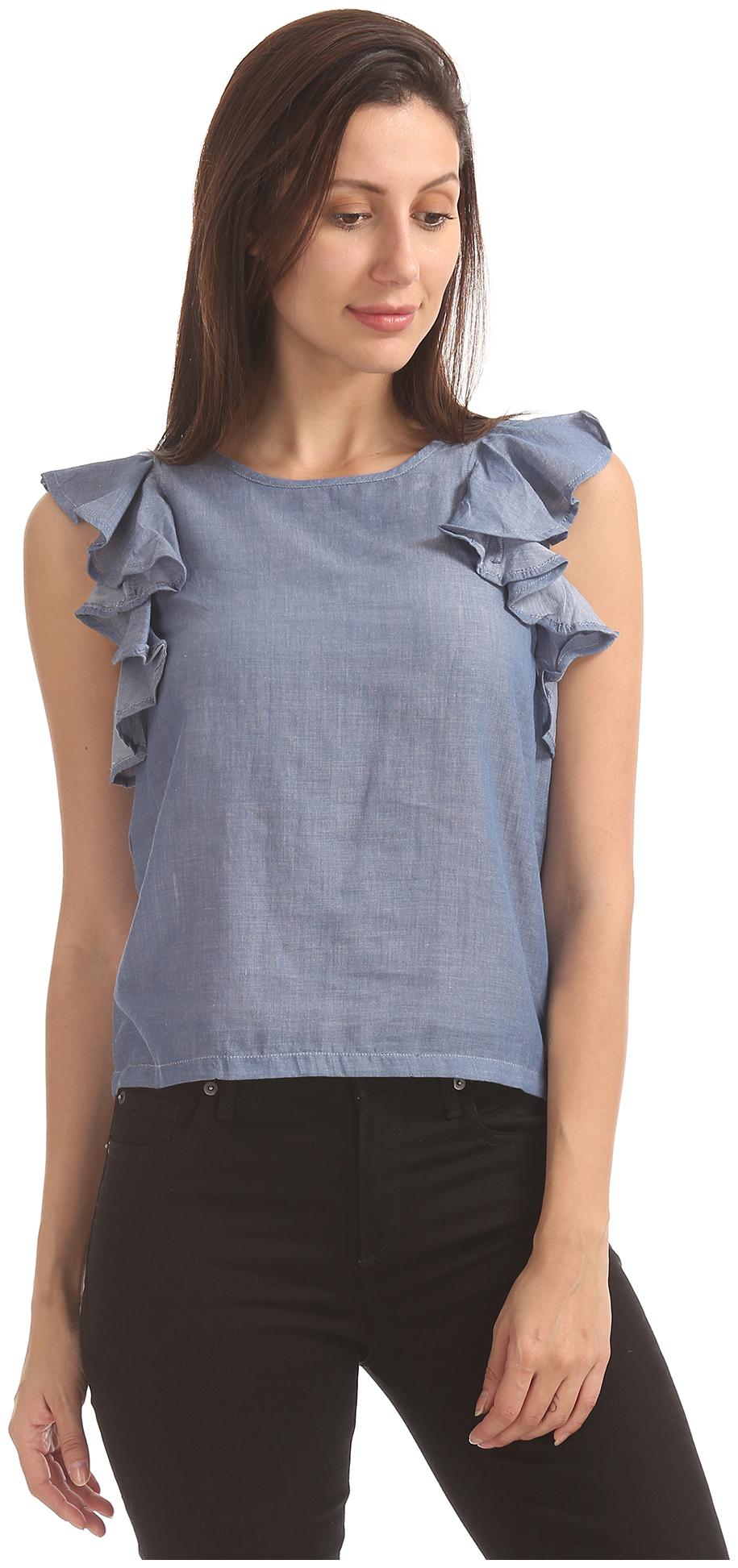 

Flying Machine Women Solid Regular top - Blue