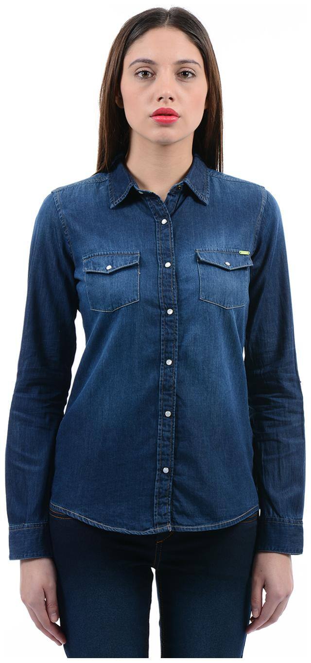 Flying Machine Women Blue Solid Regular Fit Shirt