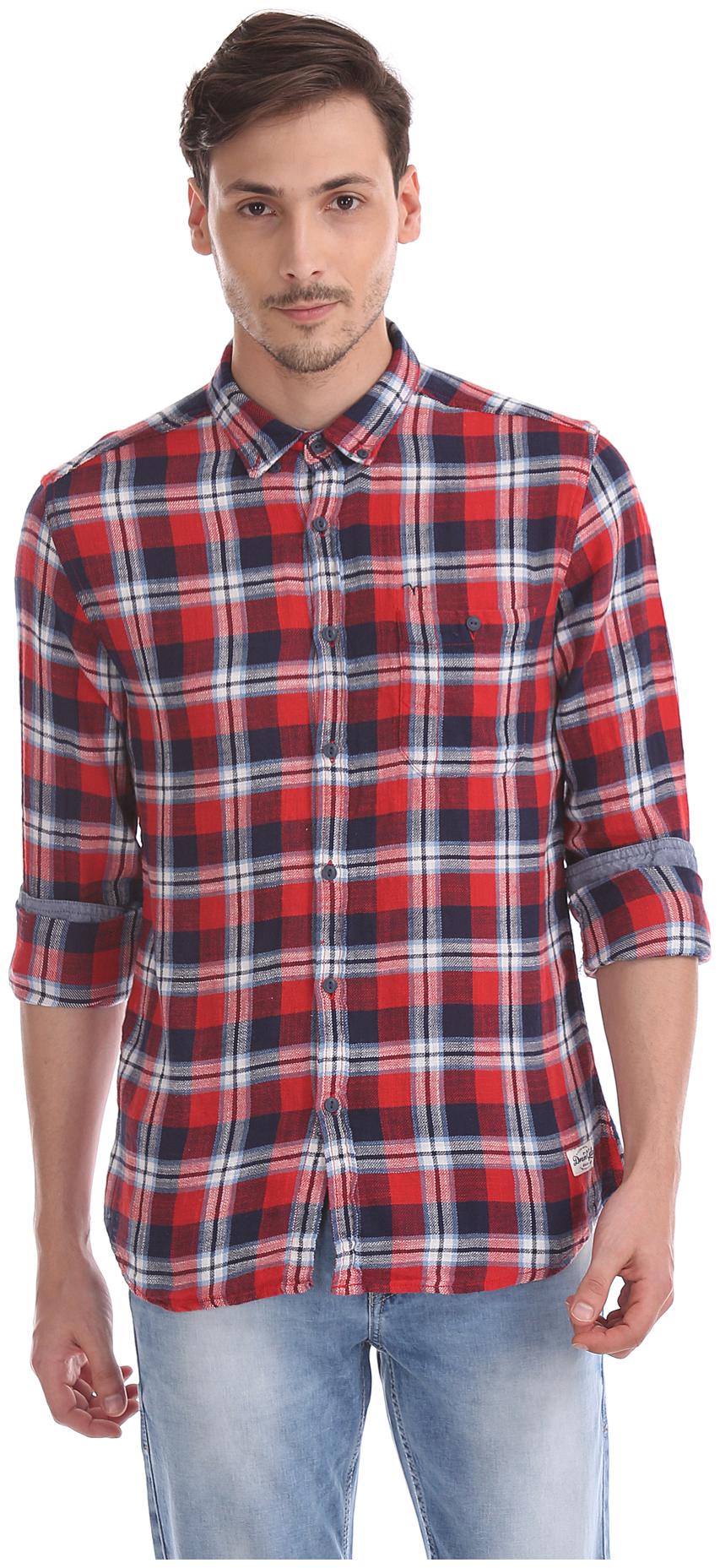 

Flying Machine Men Red Checked Regular Fit Casual Shirt
