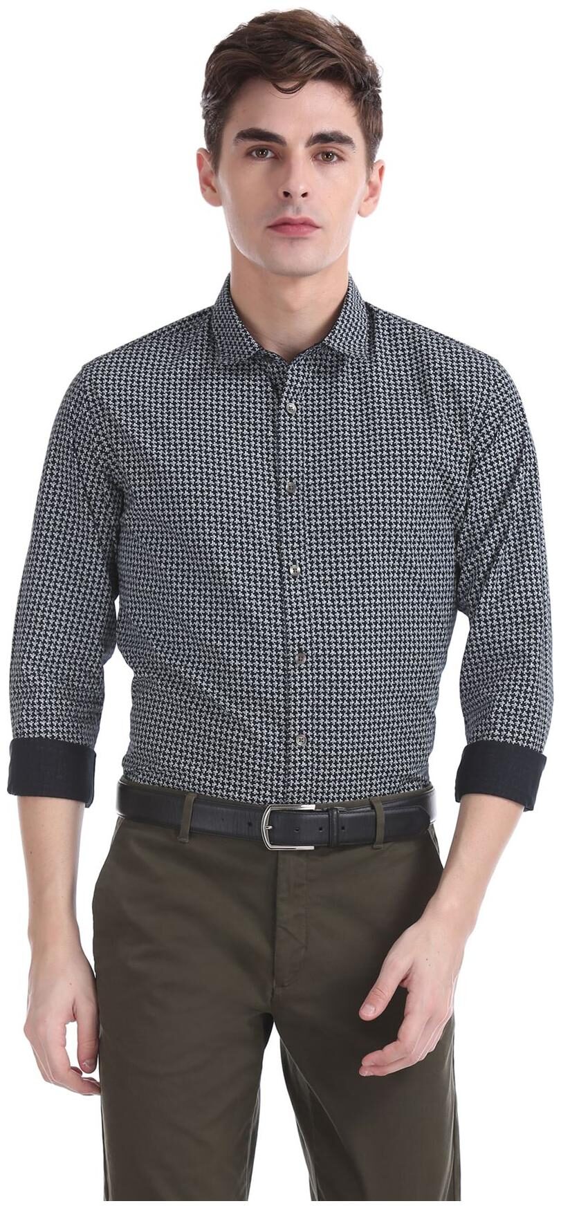 

Flying Machine Men Black Printed Slim Fit Casual Shirt