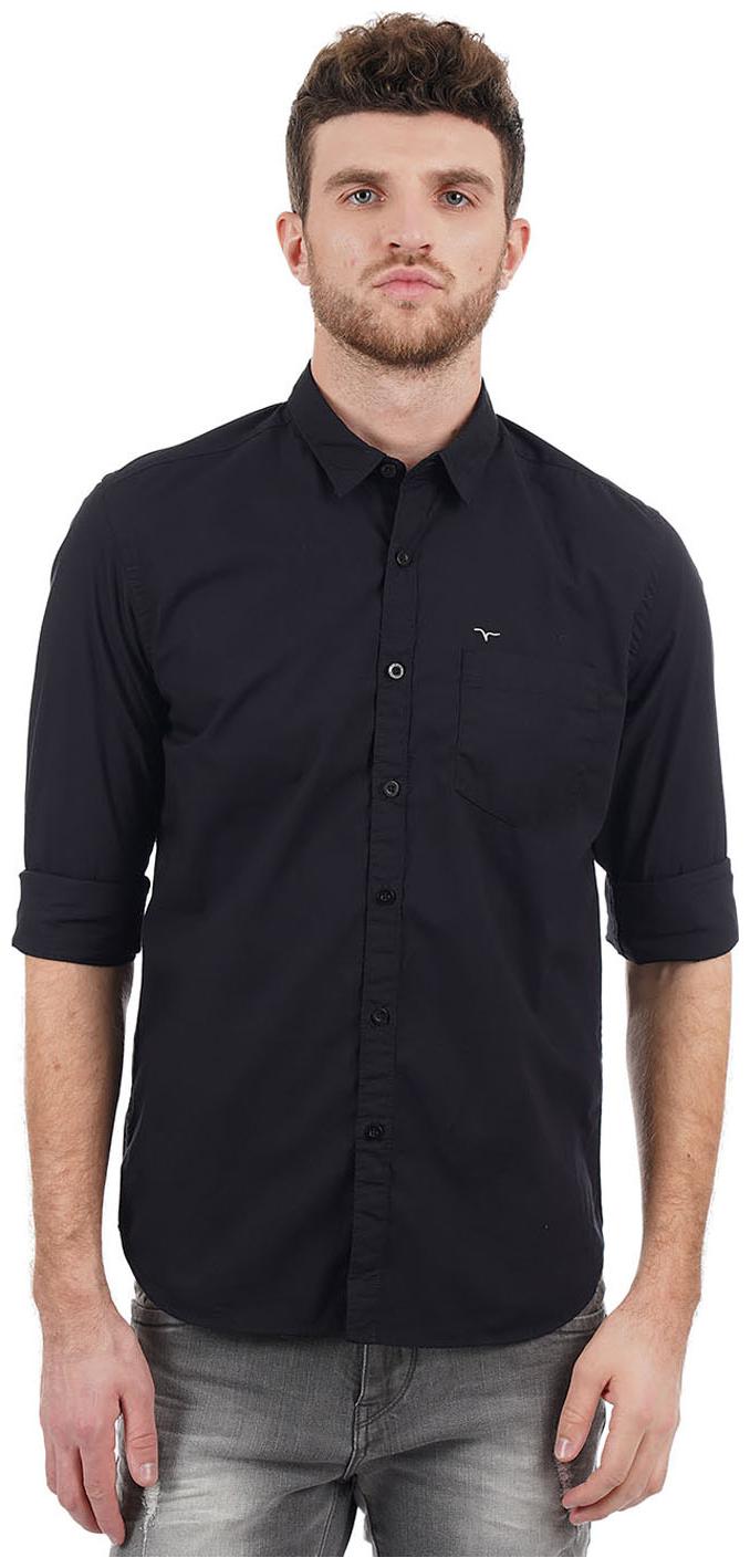 

Flying Machine Men Black Solid Regular Fit Casual Shirt