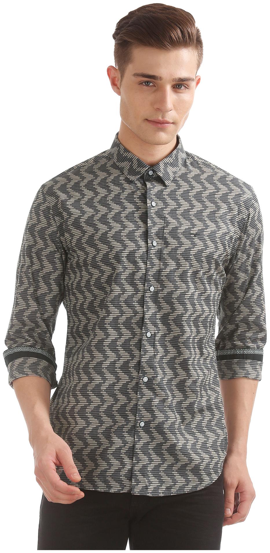 

Flying Machine Men Grey Printed Slim Fit Casual Shirt