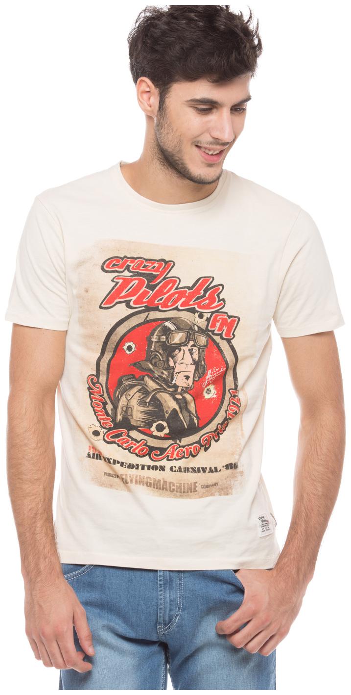 

Flying Machine Men s Round Neck Printed T-Shirt - Beige