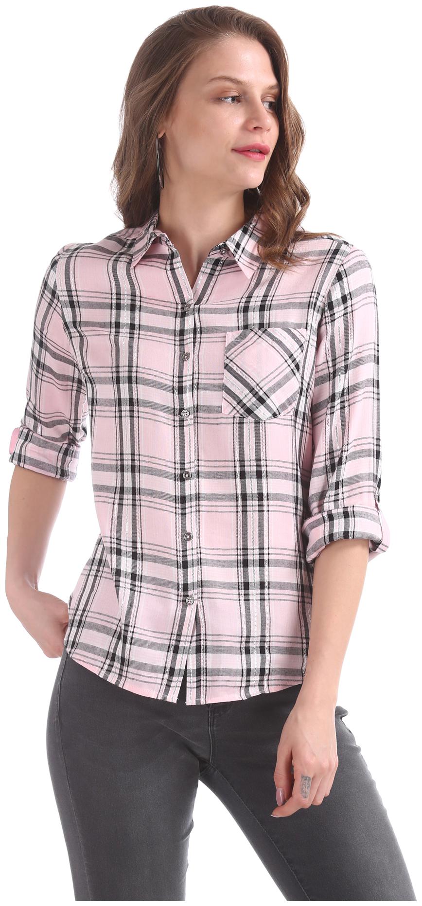 

Flying Machine Women Pink Checked Regular Fit Shirt
