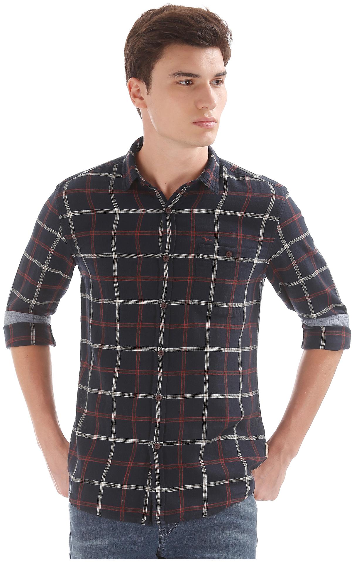 

Flying Machine Men Blue Checked Regular Fit Casual Shirt