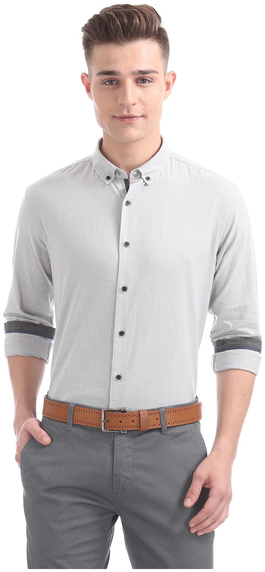 

Flying Machine Men Grey Weaved Slim Fit Casual Shirt