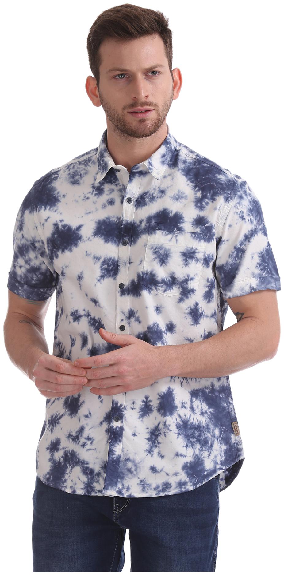 

Flying Machine Men Blue Printed Regular Fit Casual Shirt