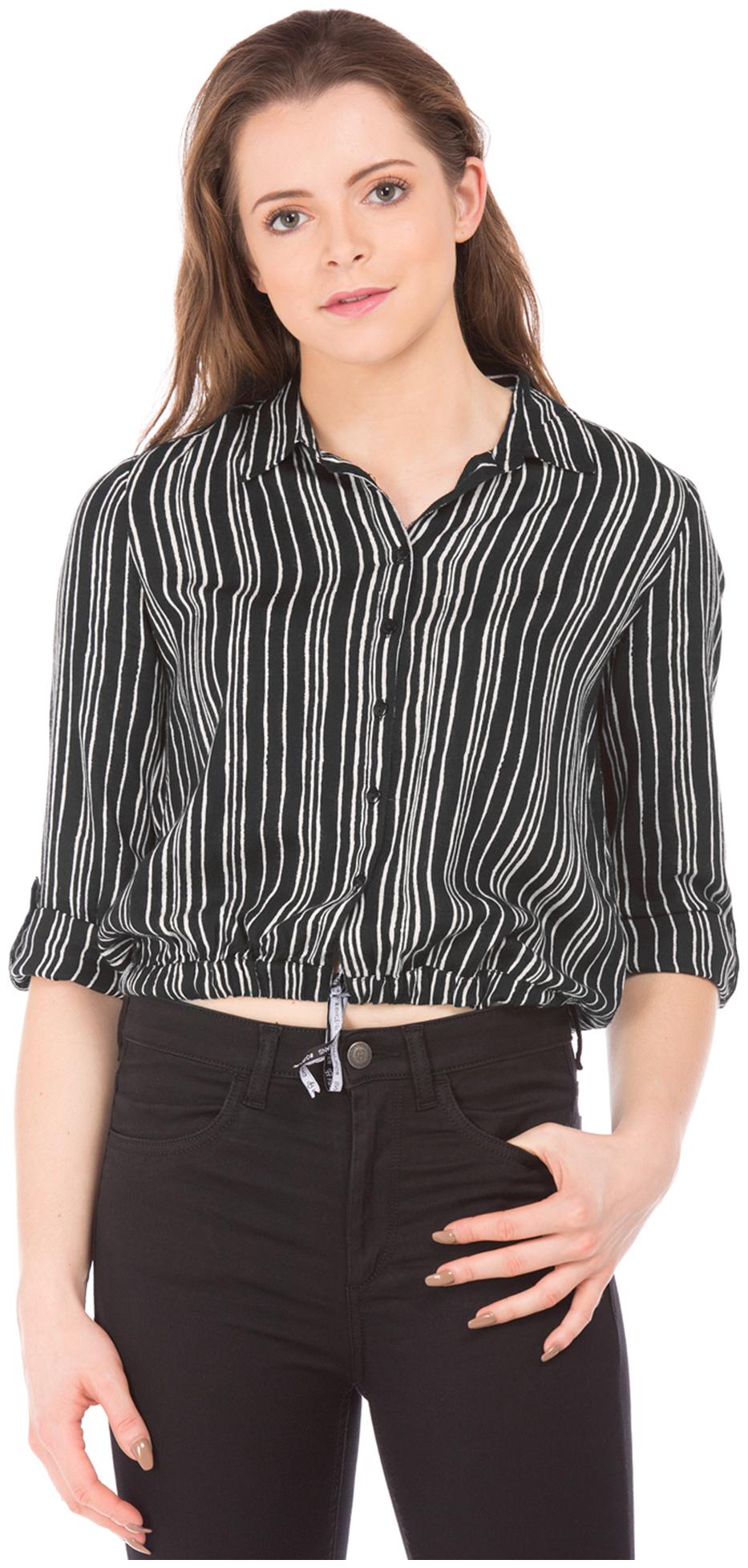 

Flying Machine Women Striped Regular top - Black