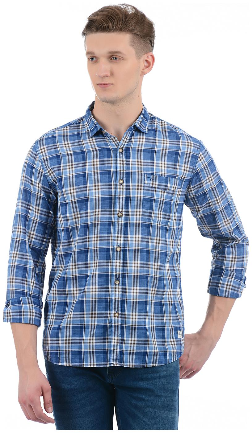 

Flying Machine Men Blue Checked Regular Fit Casual Shirt