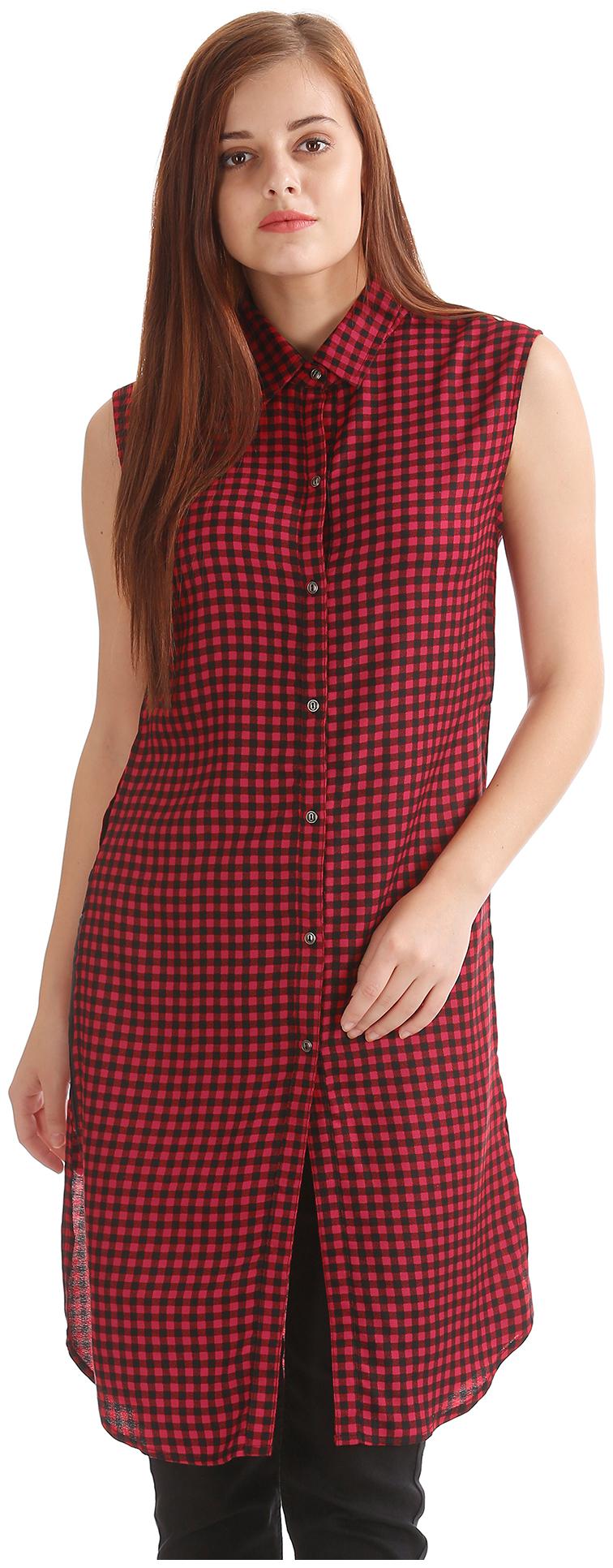 

Flying Machine Women Red Checked Regular Fit Shirt