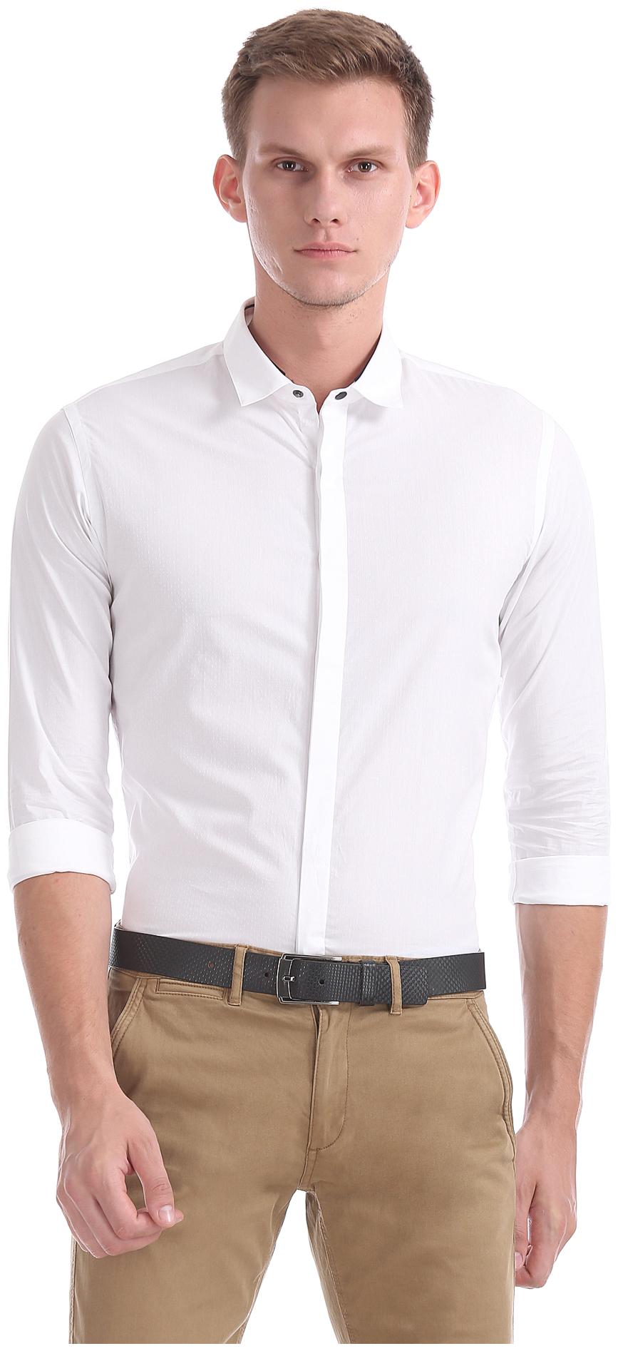 

Flying Machine Men White Weaved Slim Fit Casual Shirt