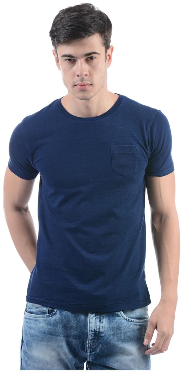 Flying Machine Men's Slim Fit Solid T-Shirt - Blue