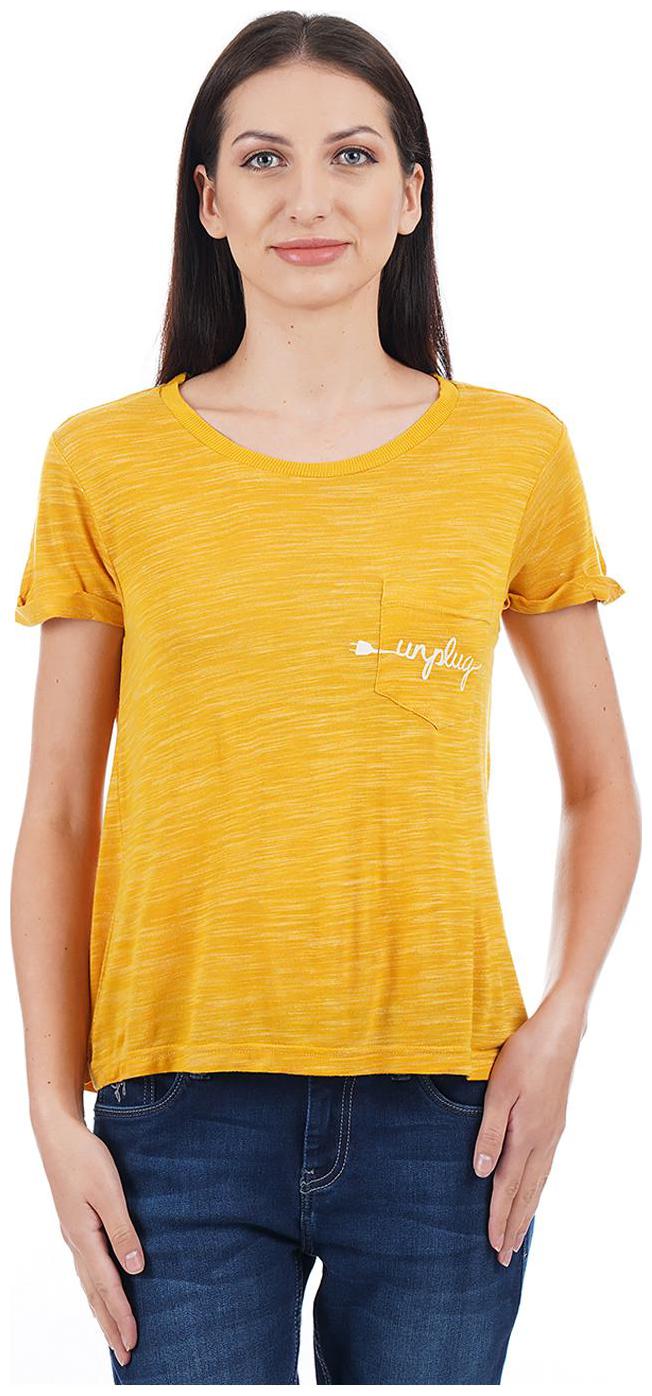 

Flying Machine Women Yellow Slim fit Round neck Cotton T shirt