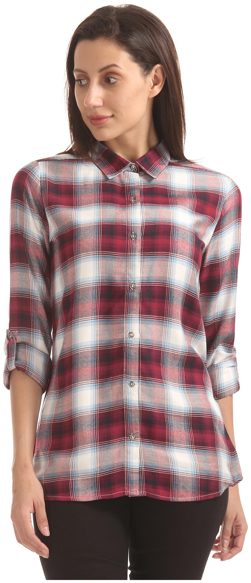 

Flying Machine Women Maroon Checked Regular Fit Shirt