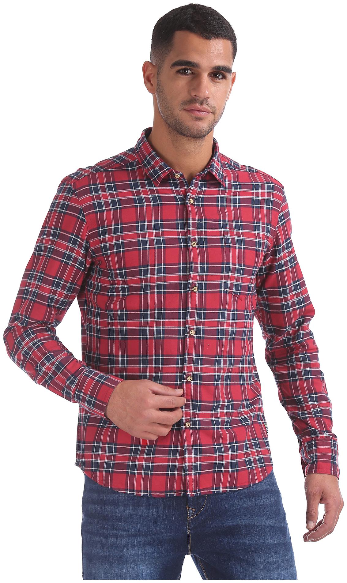 

Flying Machine Men Red Checked Regular Fit Casual Shirt