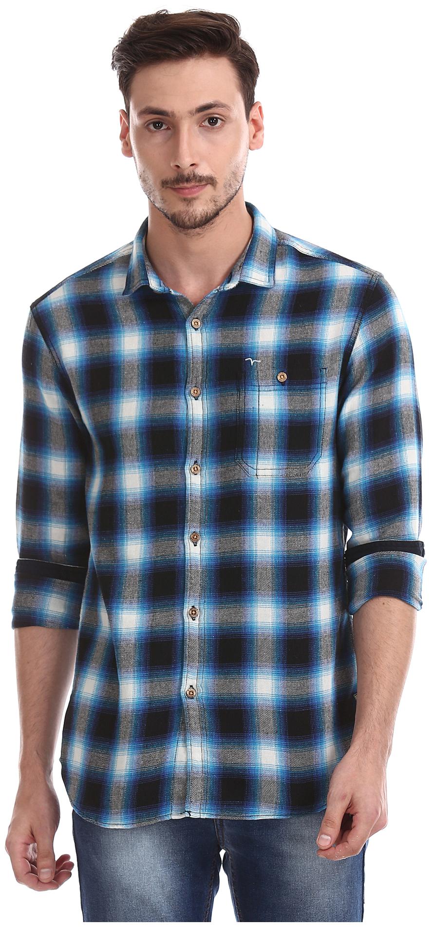 

Flying Machine Men Blue Checked Regular Fit Casual Shirt