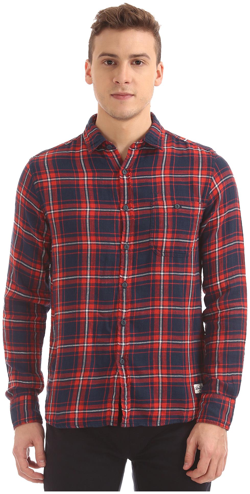 

Flying Machine Men Red Checked Slim Fit Casual Shirt