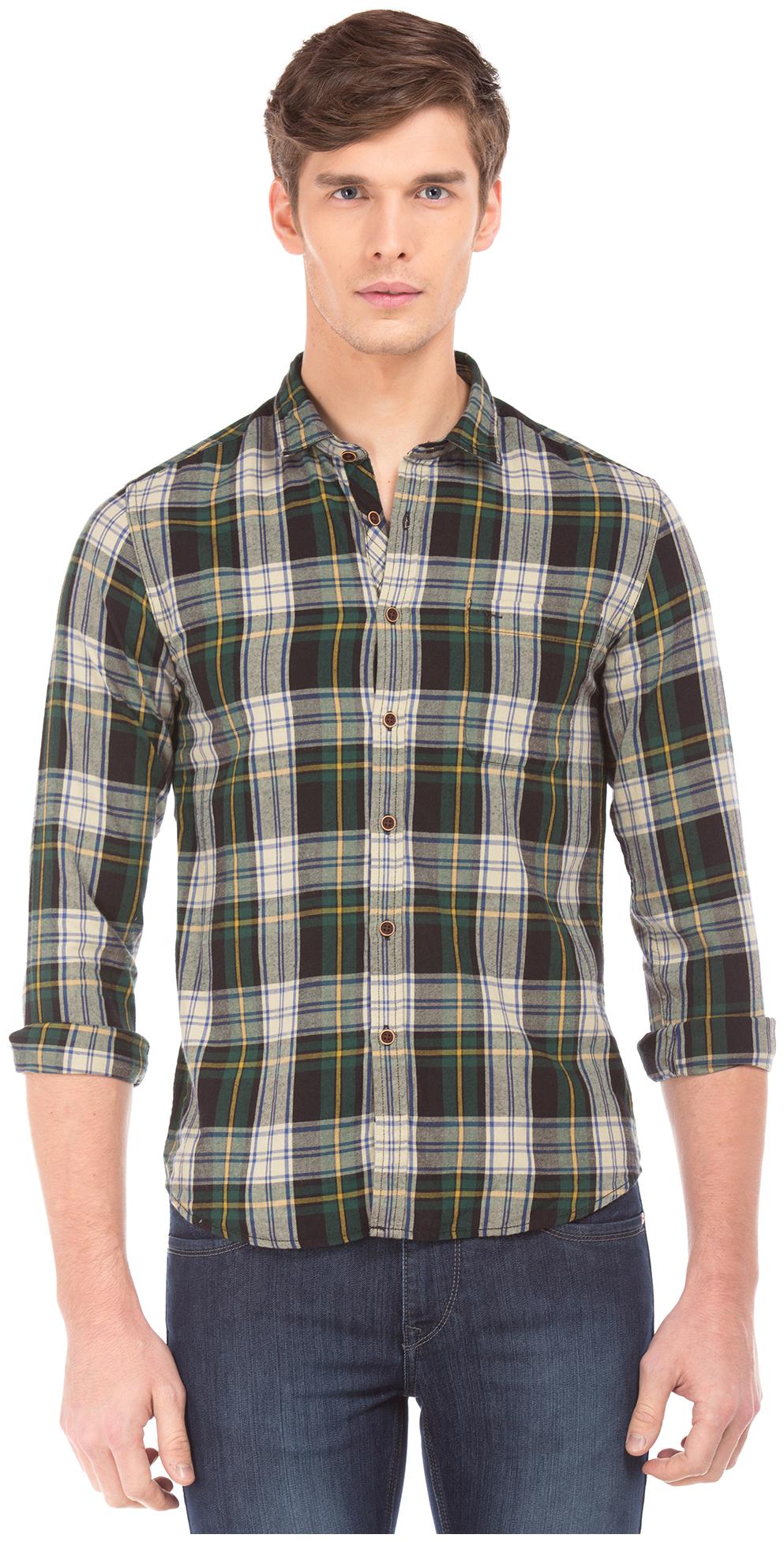 

Flying Machine Men Green Checked Slim Fit Casual Shirt