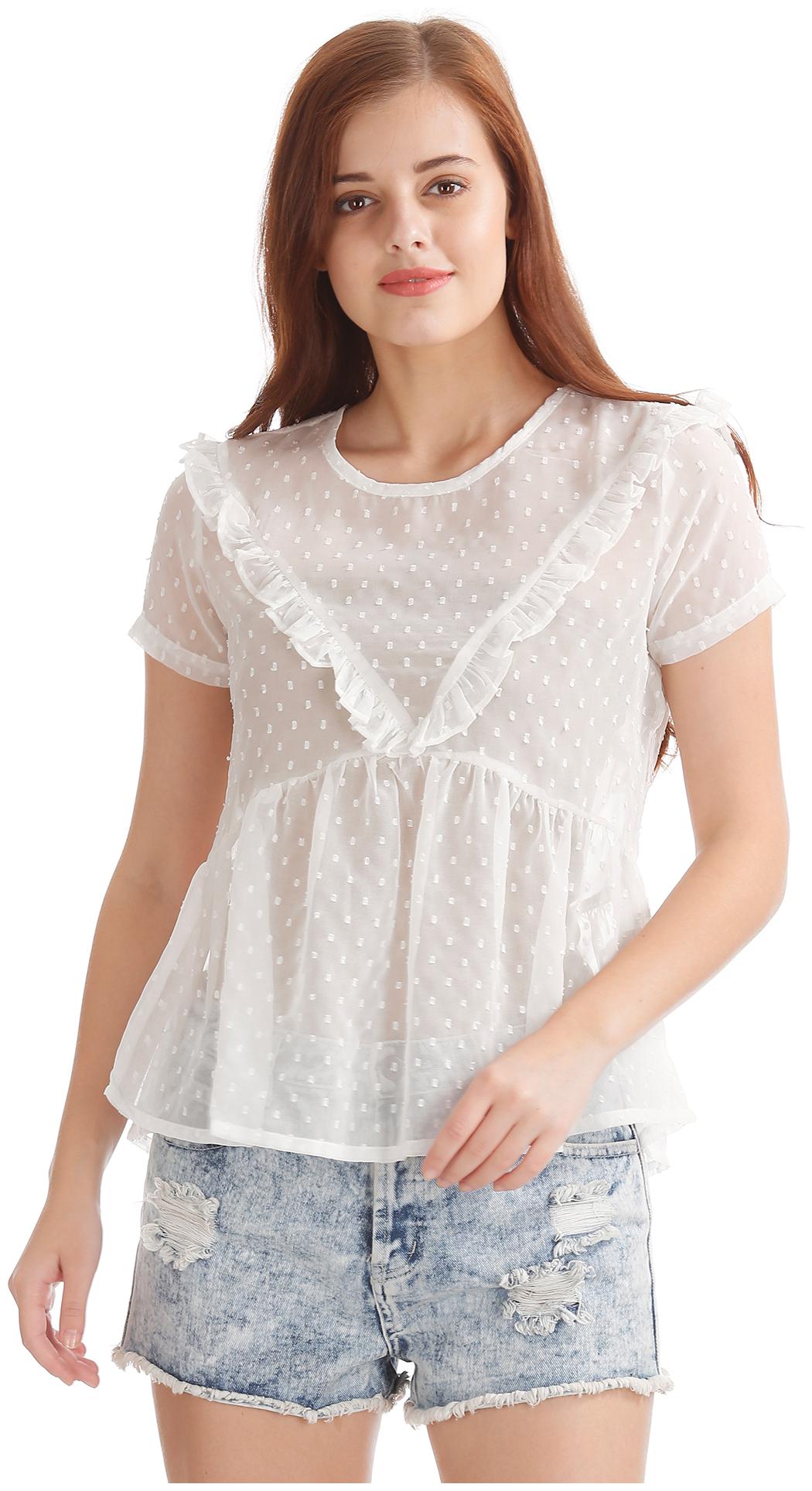 

Flying Machine Women Self design Peplum top - White