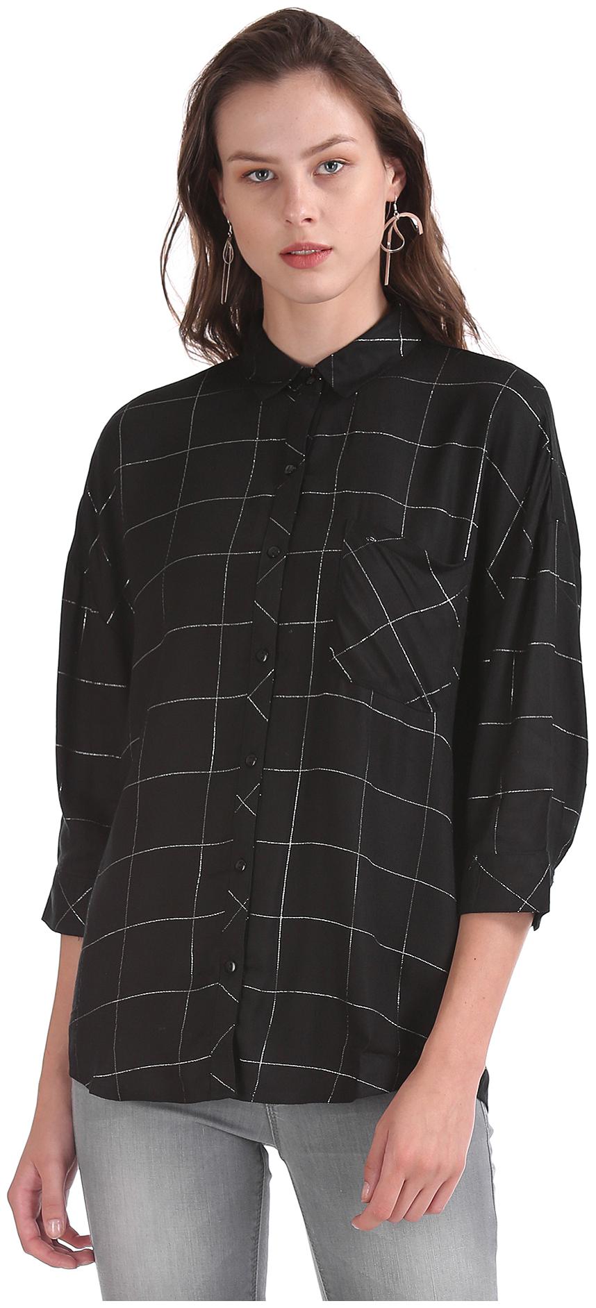 

Flying Machine Women Black Checked Regular Fit Shirt