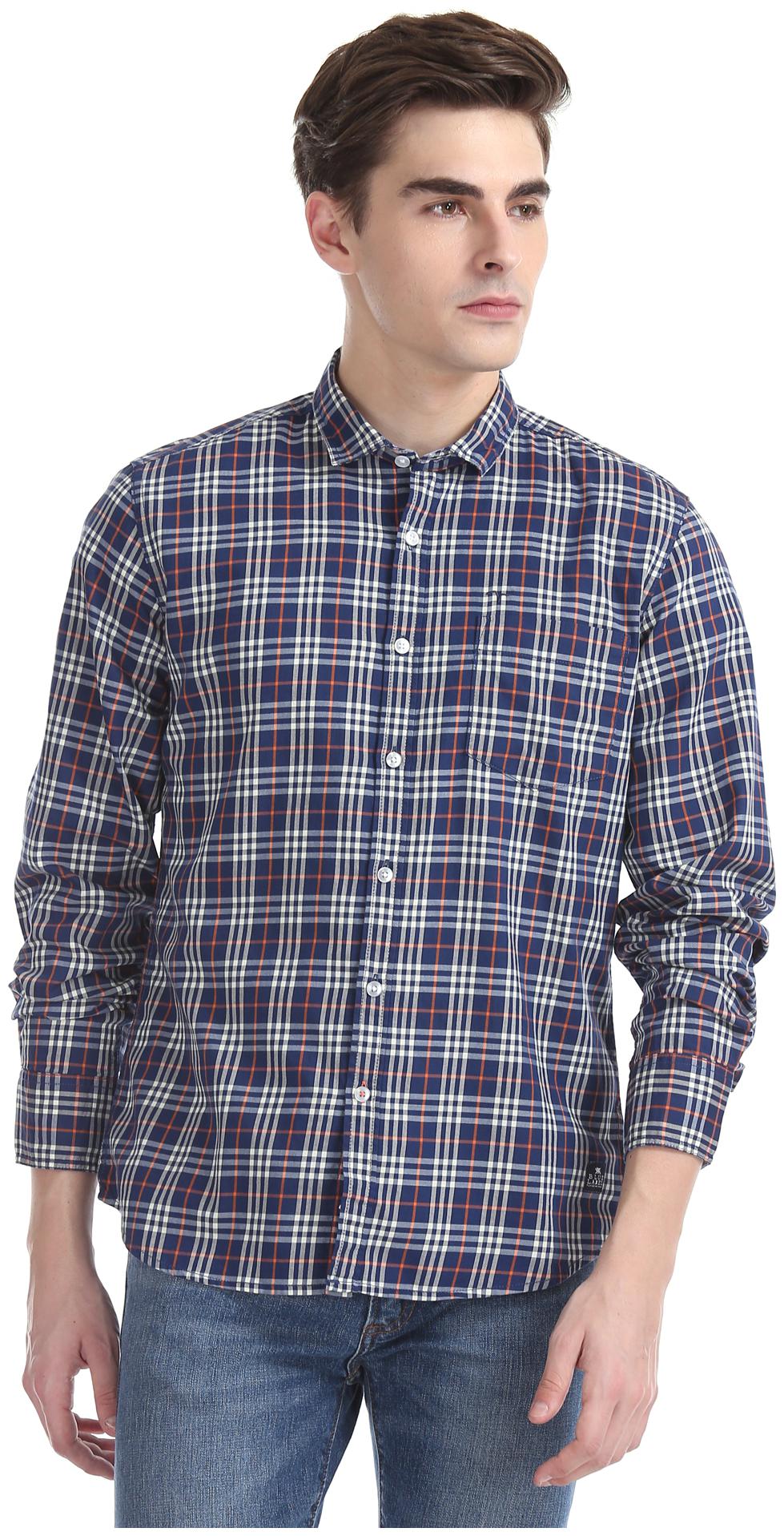 

Flying Machine Men Blue Checked Regular Fit Casual Shirt