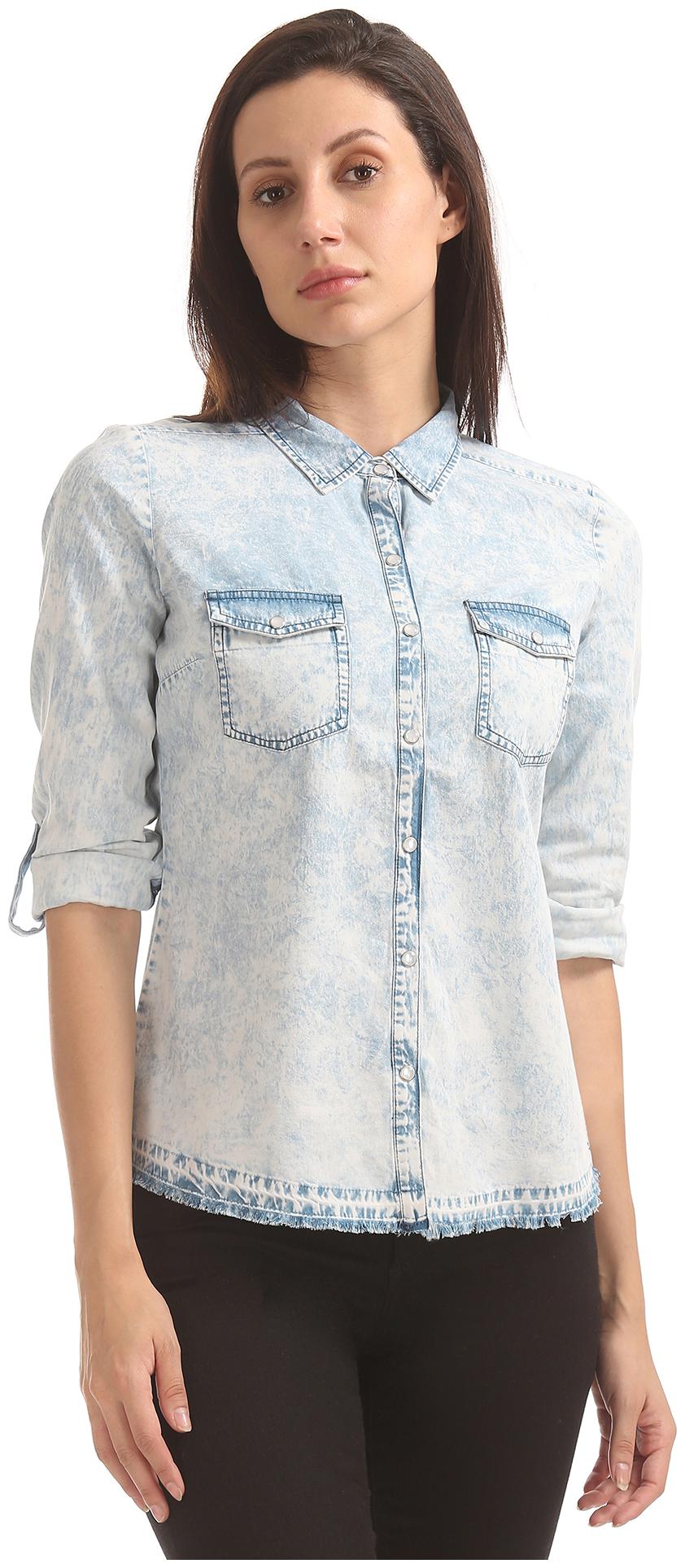

Flying Machine Women Blue Solid Regular Fit Shirt