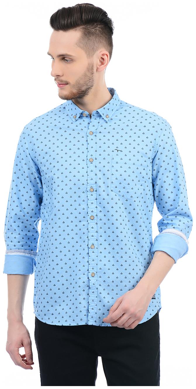 

Flying Machine Men Blue Printed Regular Fit Casual Shirt