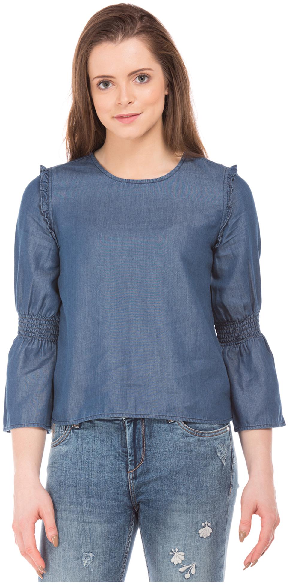 

Flying Machine Women Solid Regular top - Blue