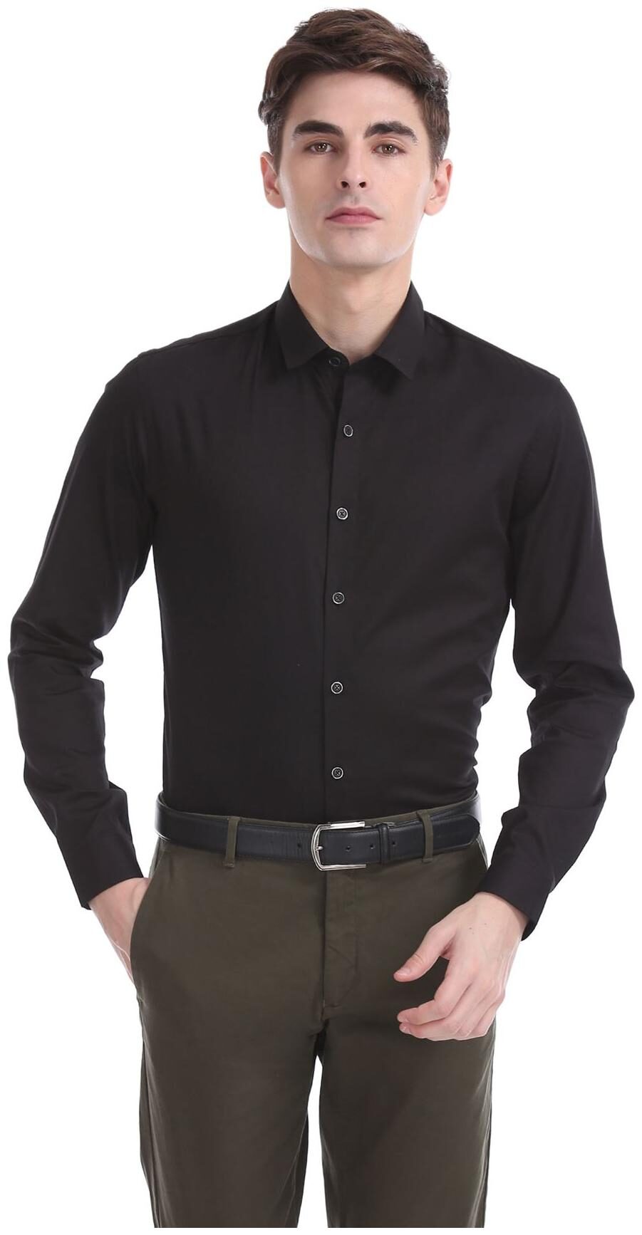 

Flying Machine Men Black Solid Slim Fit Casual Shirt