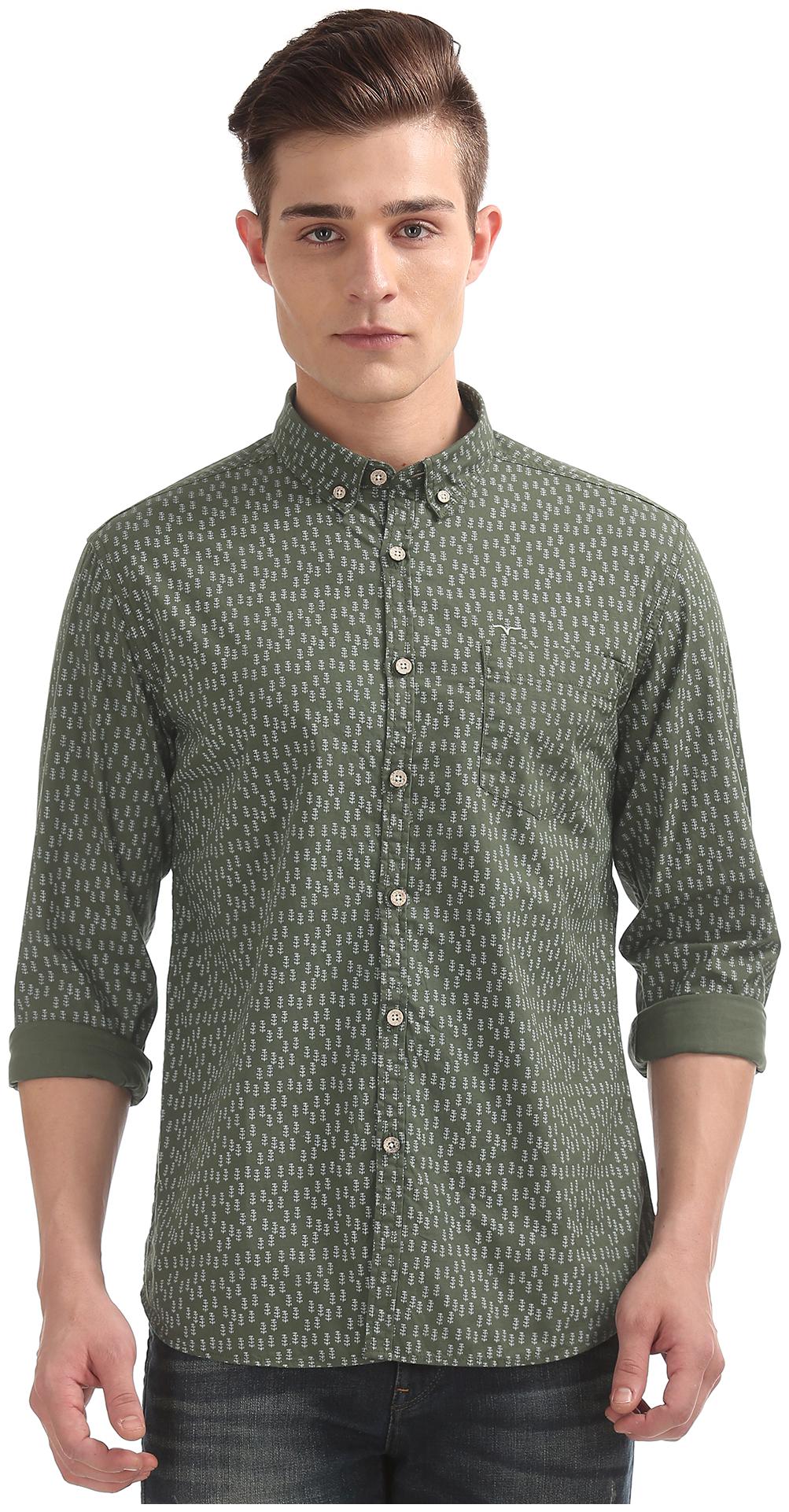 

Flying Machine Men Green Printed Slim Fit Casual Shirt