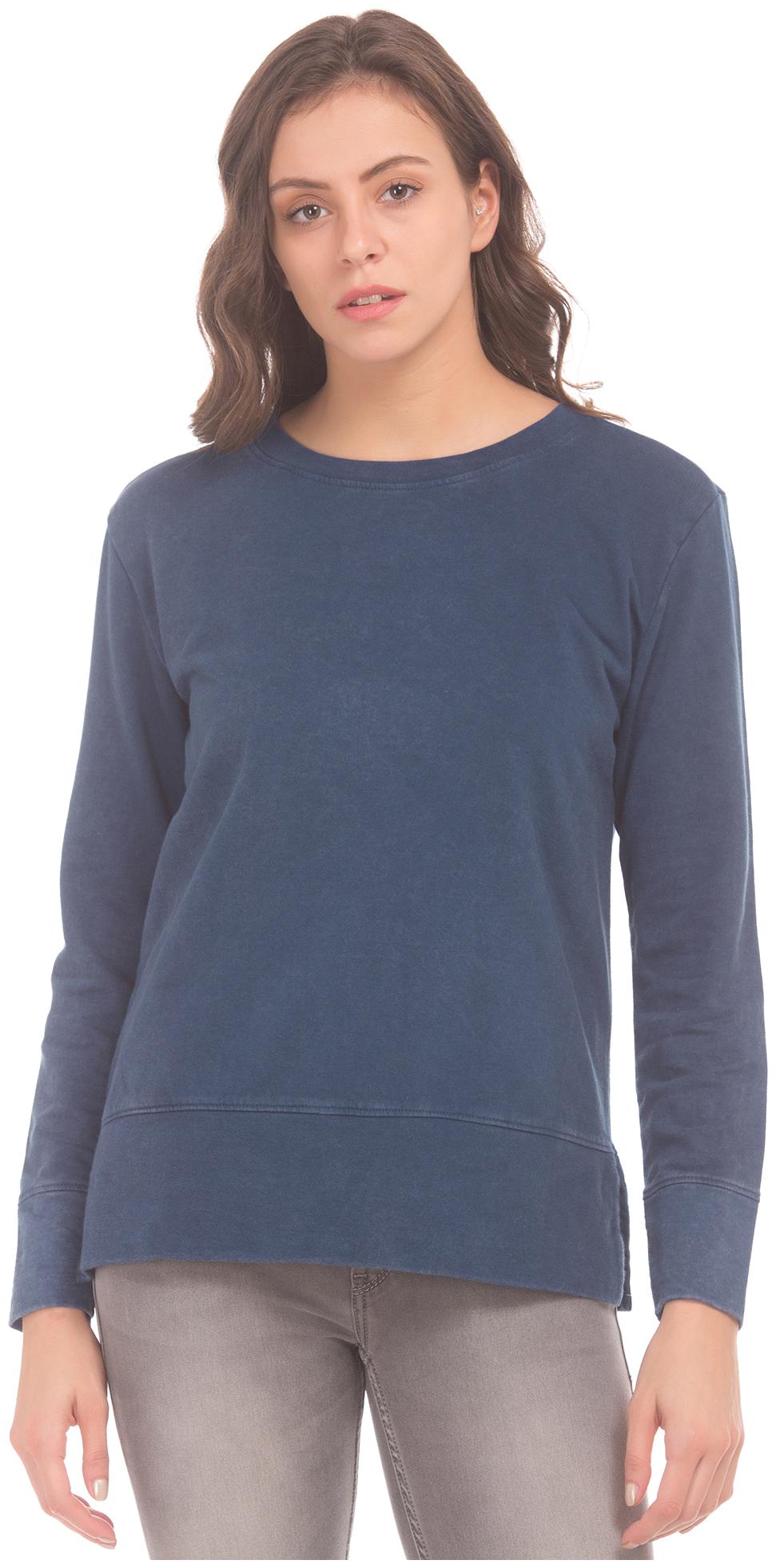 

Flying Machine Women Solid Sweatshirt - Blue