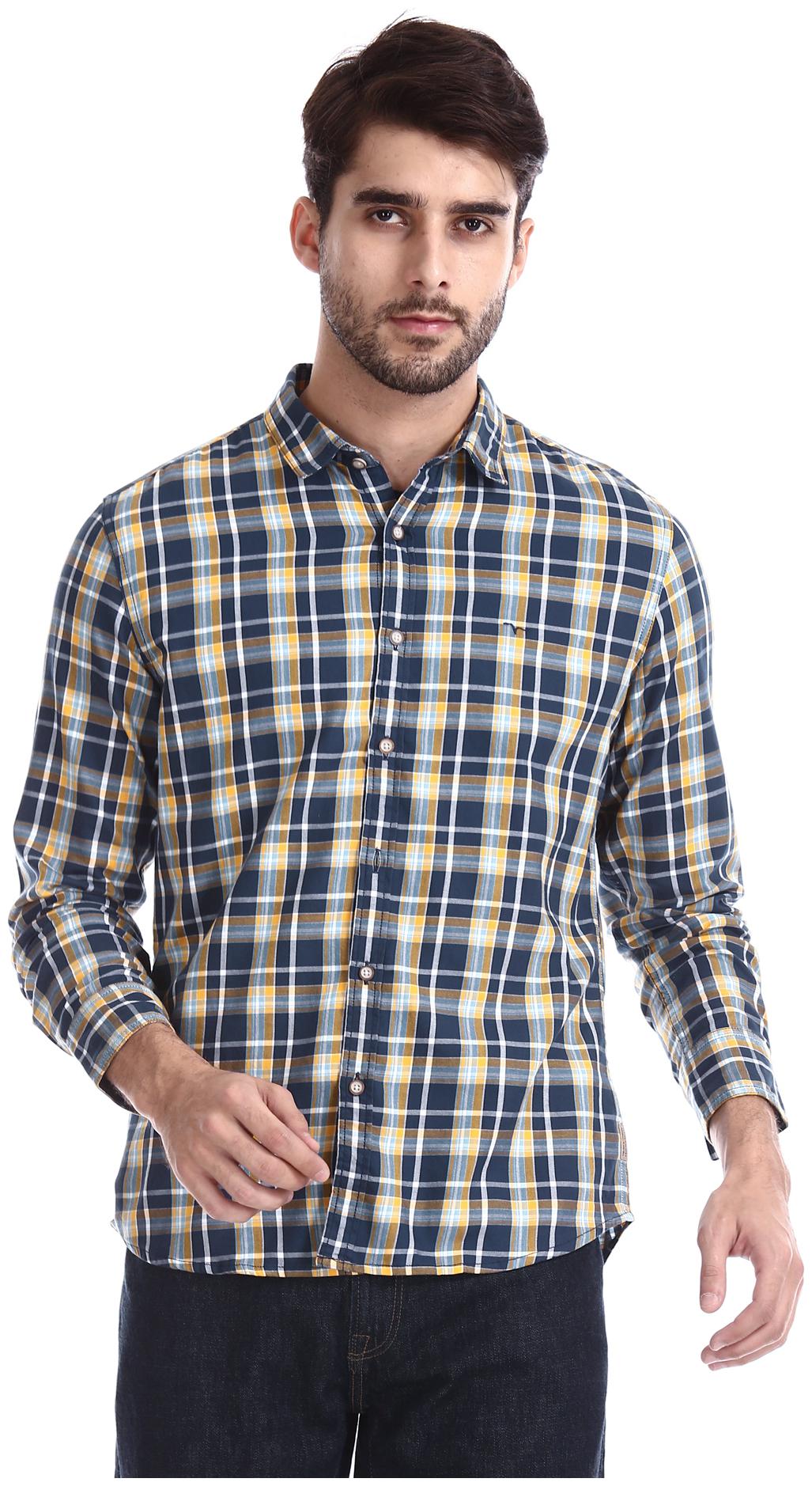 

Flying Machine Men Blue Checked Regular Fit Casual Shirt