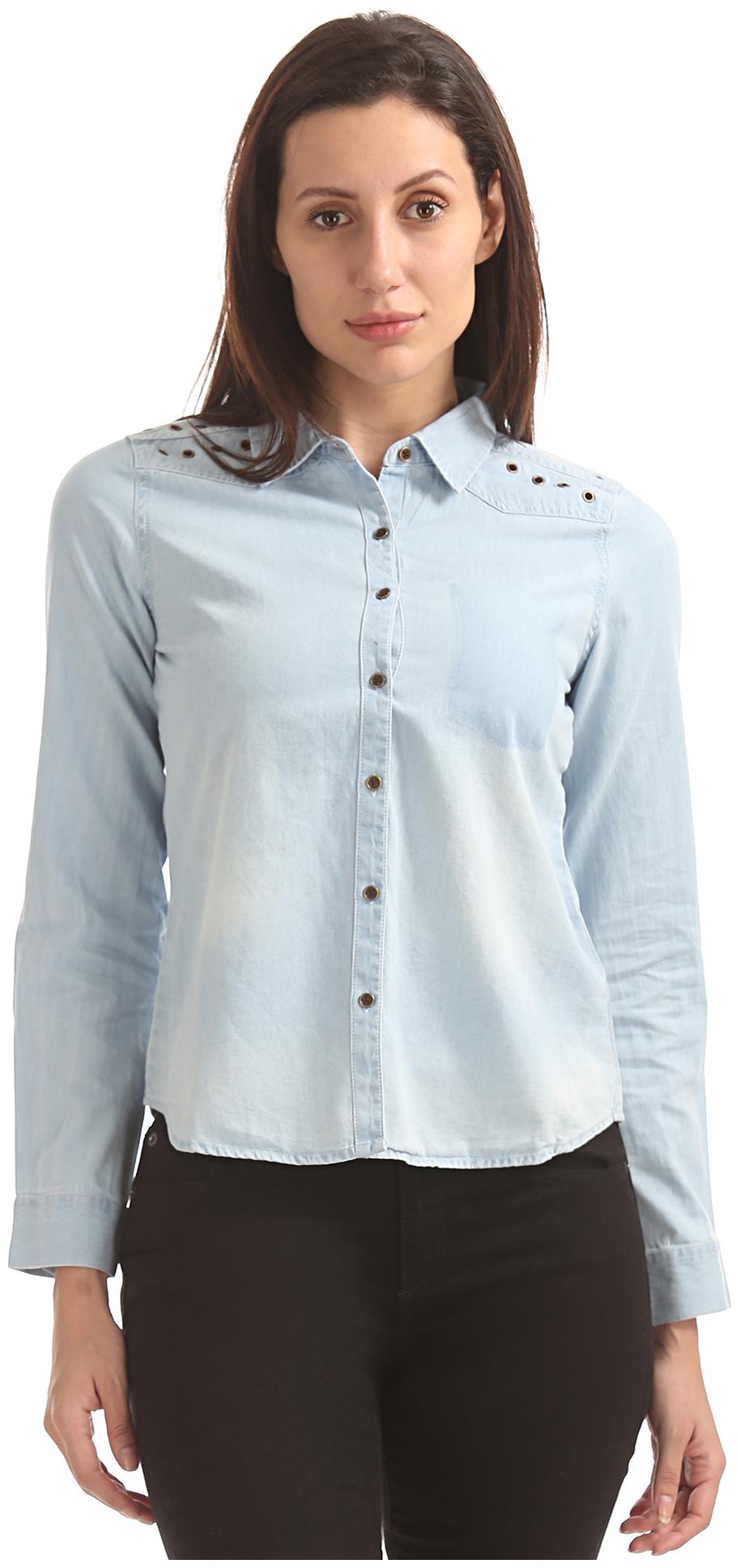 

Flying Machine Women Blue Solid Regular Fit Shirt