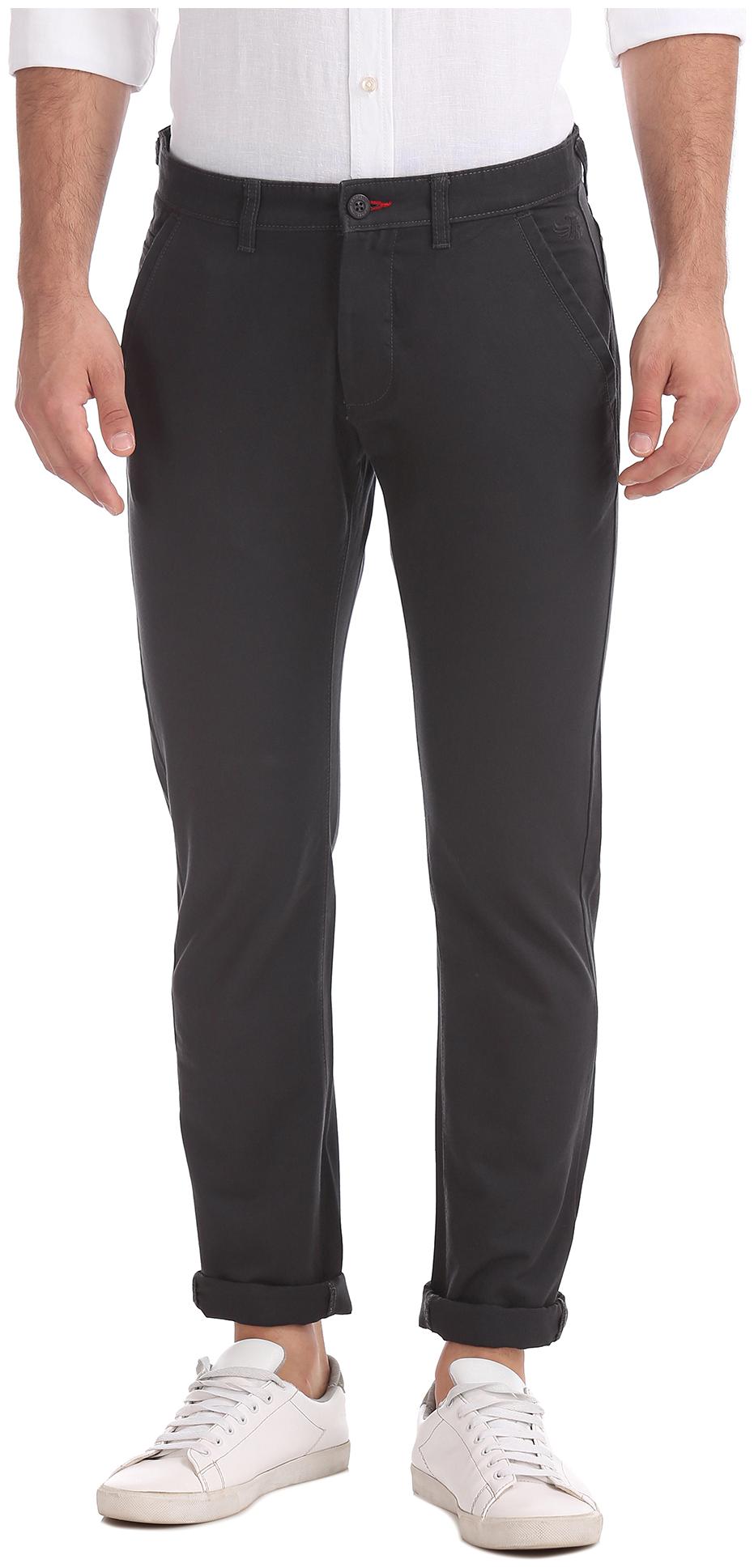 

Flying Machine Men Grey Solid Slim fit Regular trousers