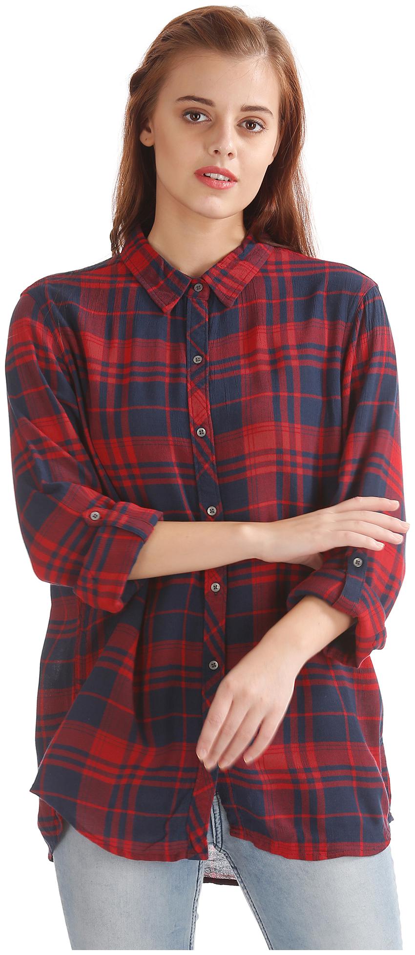 

Flying Machine Women Red Checked Regular Fit Shirt