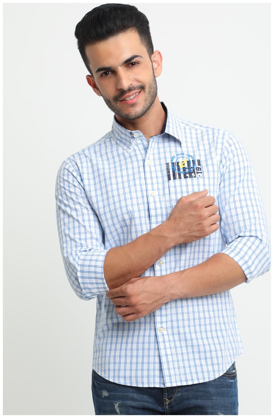 

Flyrs Club Men Blue Checked Slim Fit Casual Shirt