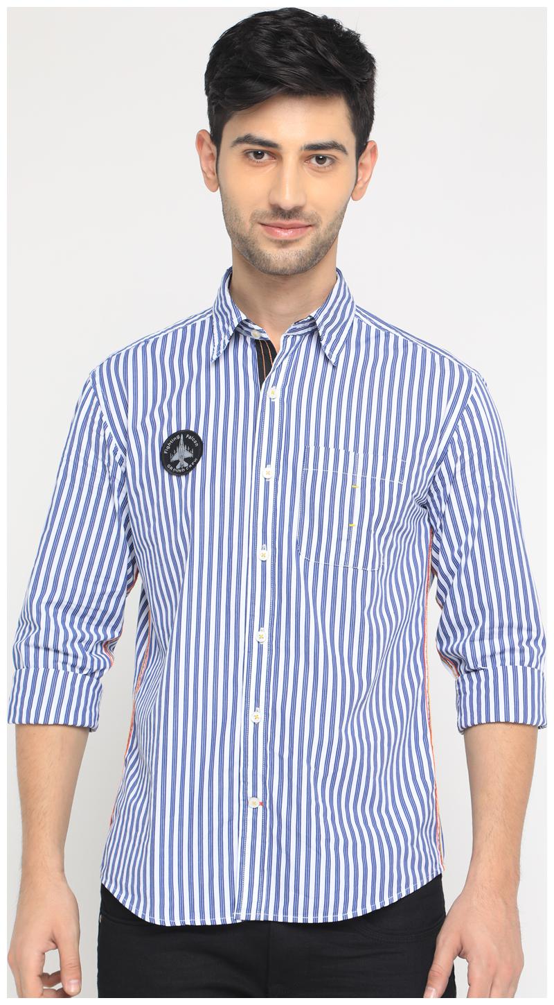

Show off Men Blue Vertical Stripes Slim Fit Casual Shirt