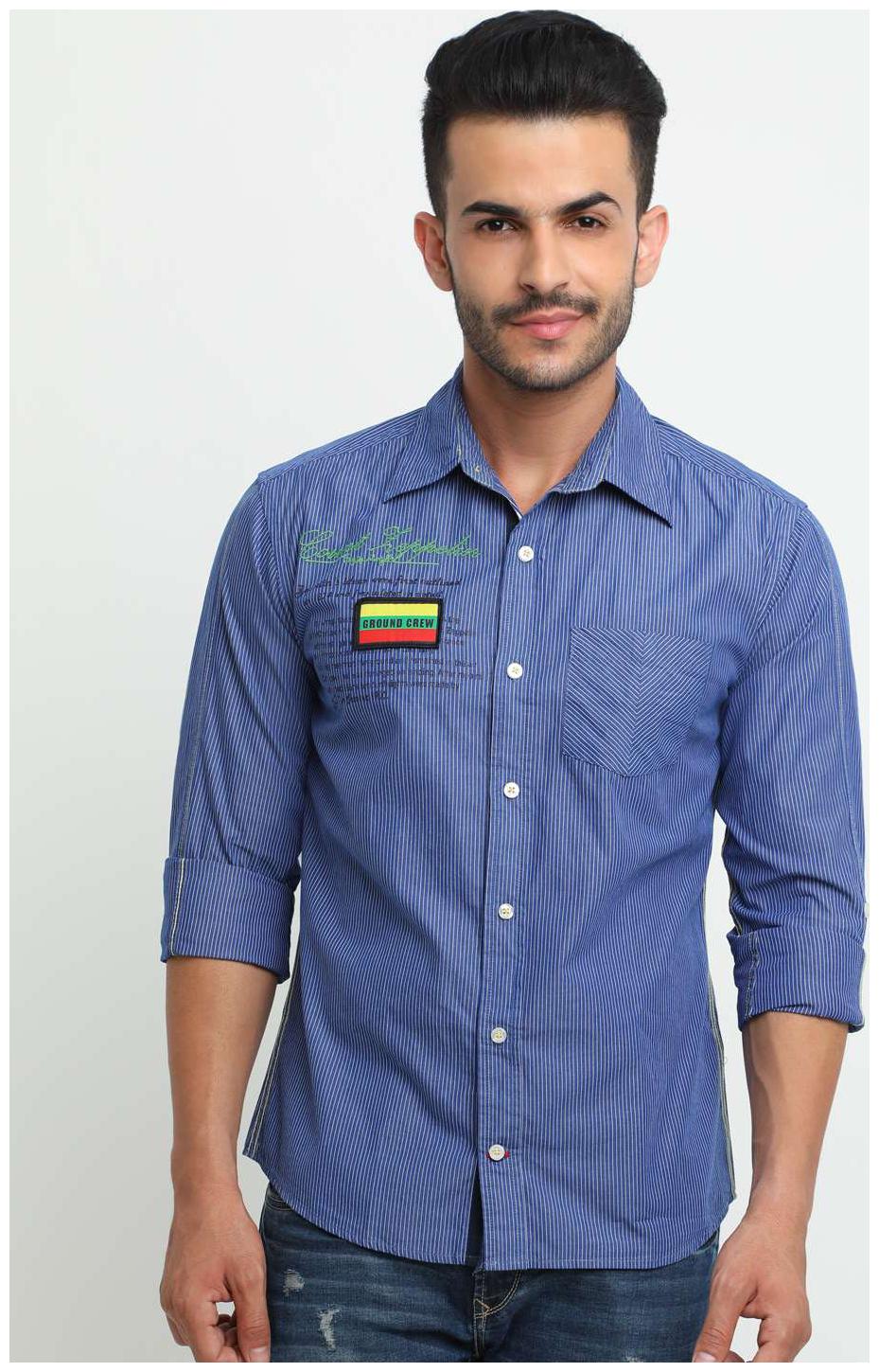 

Flyrs Club Men Blue Vertical Stripes Slim Fit Casual Shirt